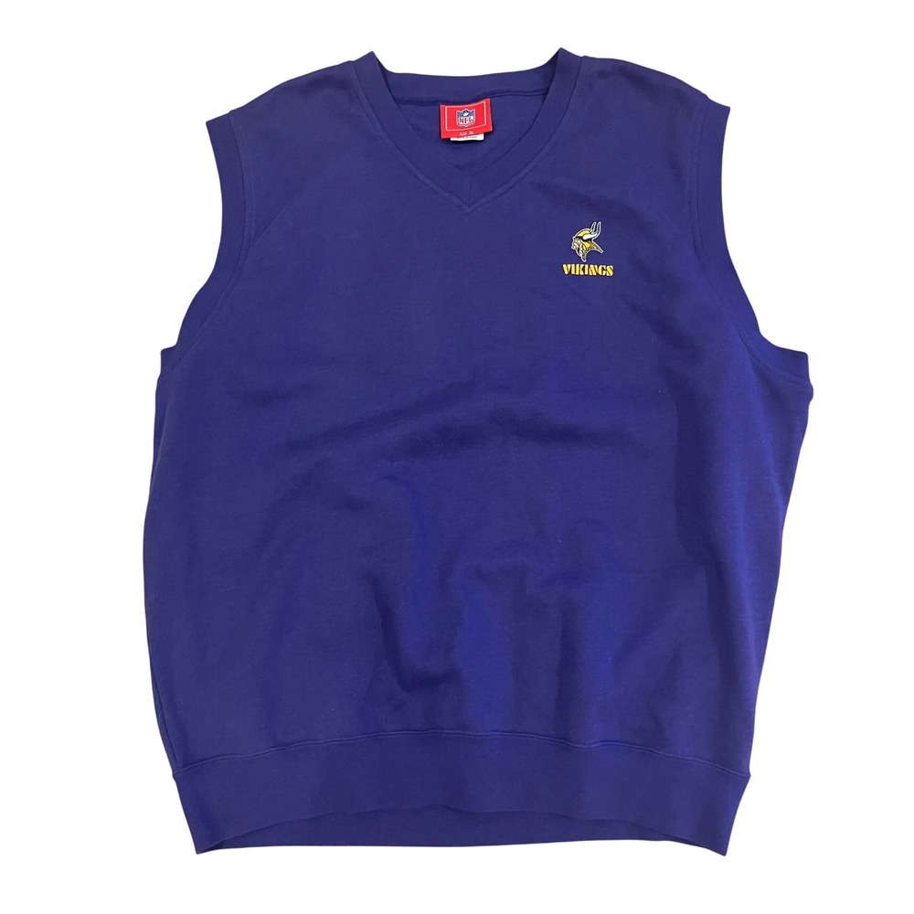 NFL Minnesota Vikings Purple Sweatshirt Vest V-Neck Embroidered Logo Mens XL